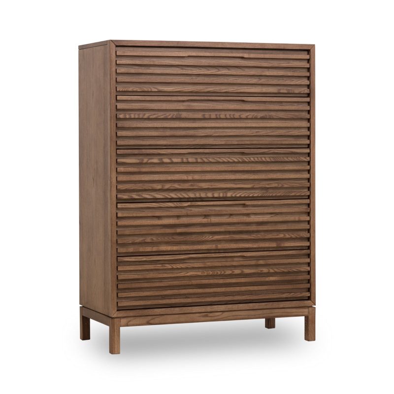 Tanner Five Drawer Ash Wood Chest in Roux