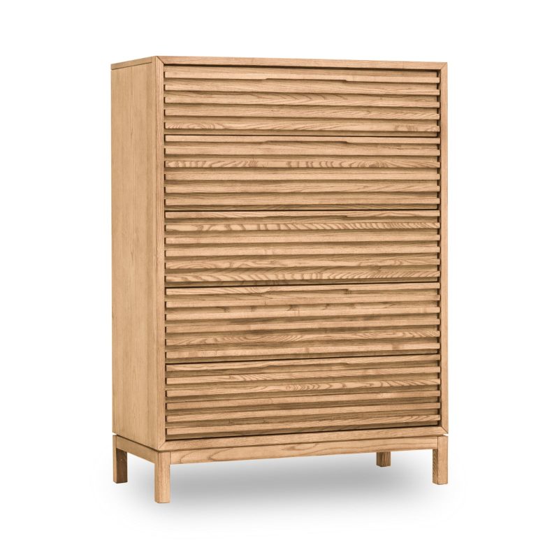 Tanner Five Drawer Ash Wood Chest in Flaxen