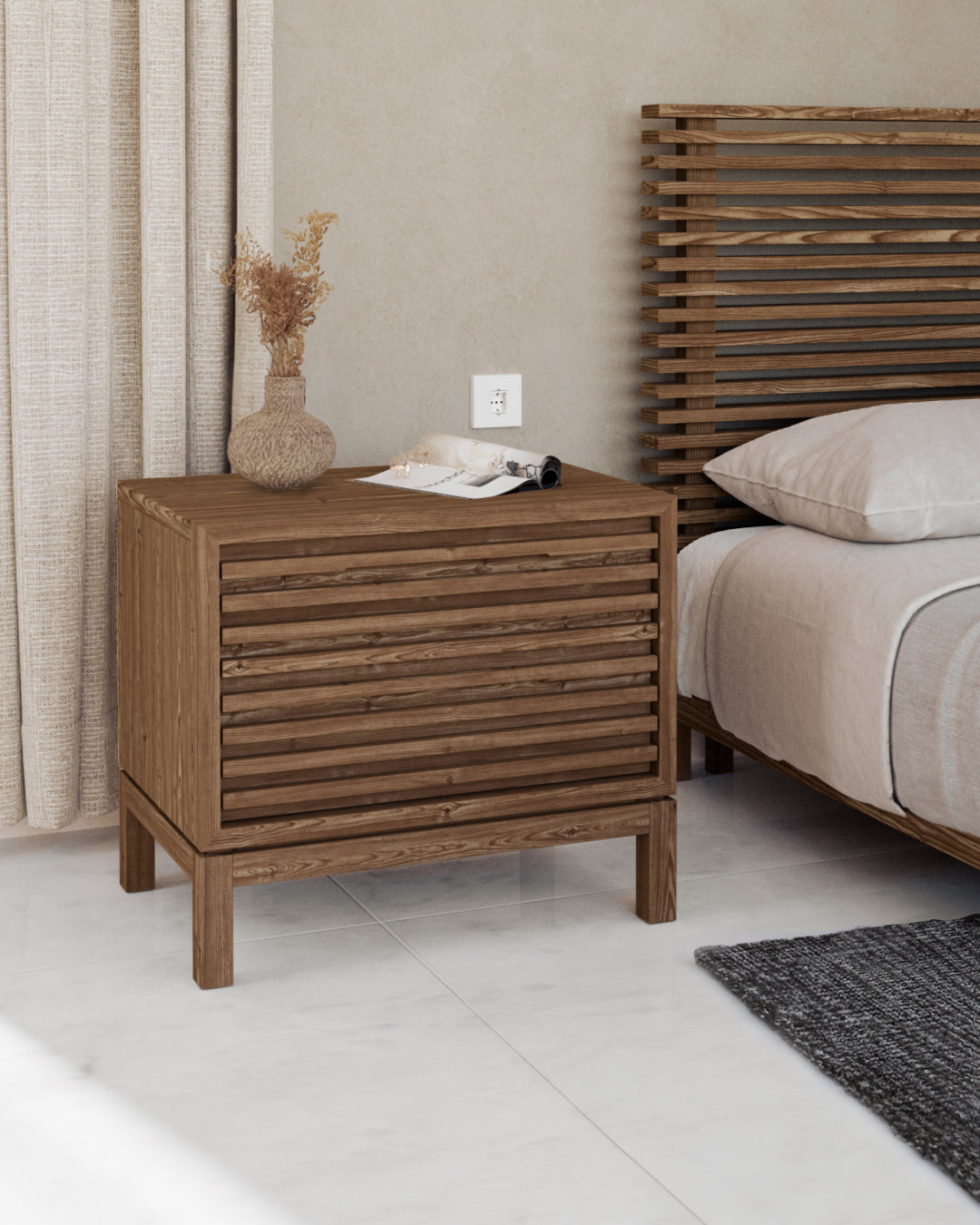 Tanner Two Drawer Ash Wood Nightstand in Roux