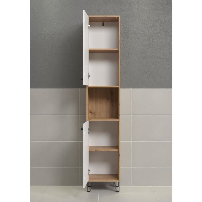 Tall Cabinet with Two Doors, TRENDTEAM Touch Series, White/Brown, 36 cm Long — 3