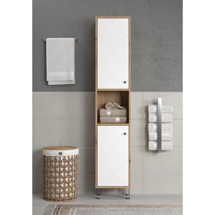 Tall Cabinet with Two Doors, TRENDTEAM Touch Series, White/Brown, 36 cm Long — 5