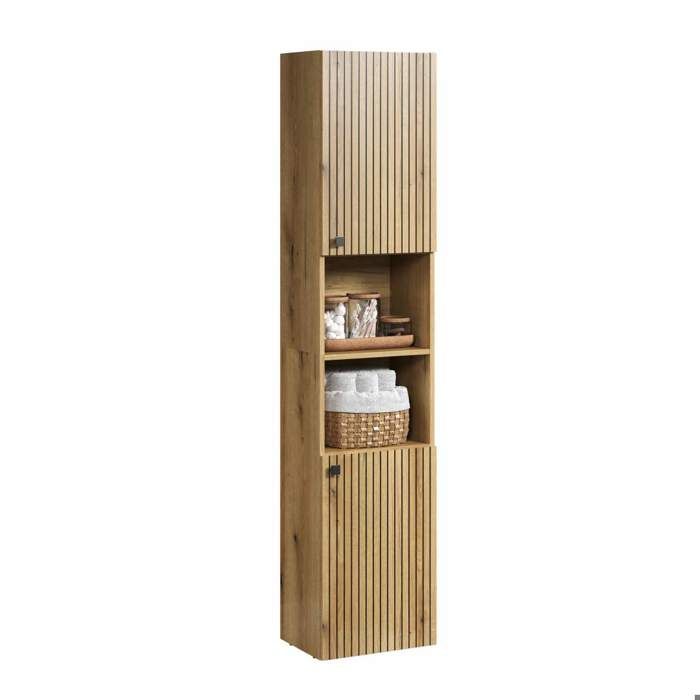 Bathroom Column Cabinet, Oak Effect, L40 x H186 x D31 cm, PURE BLISS — 6