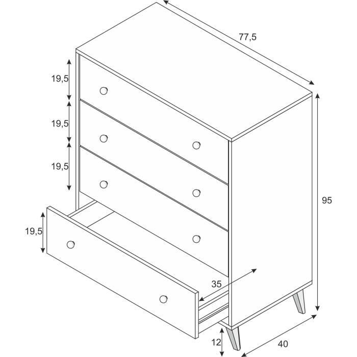 Sweet Chest of Drawers, 4 Drawers, White, 95 x 77.5 x 40 cm — 5