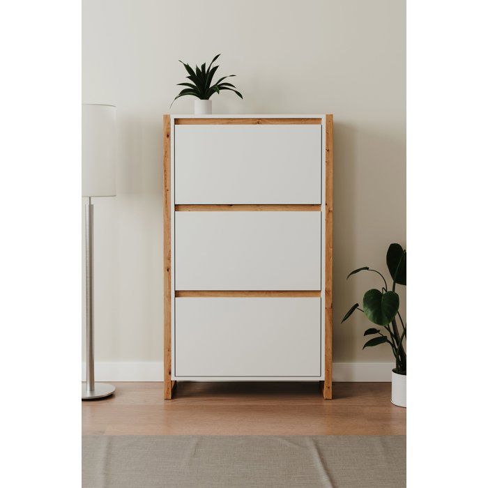 DENVER 49A Shoe Cabinet, White/Oak, 70 x 25 x 125 cm