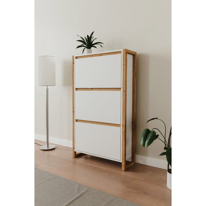 DENVER 49A Shoe Cabinet, White/Oak, 70 x 25 x 125 cm — 3