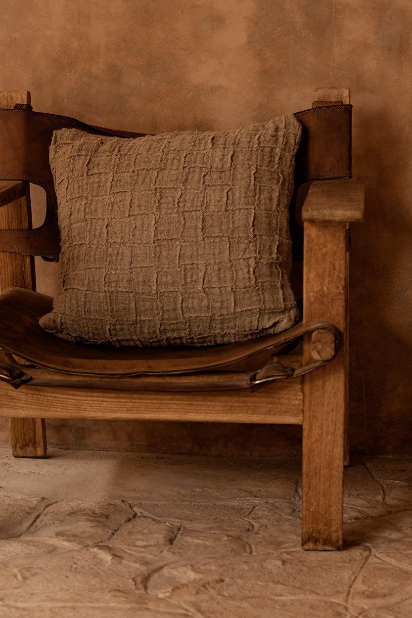 The Linen Damier Cushion Cover, Natural — 5
