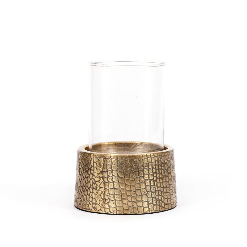 The Croco Candle Holder with Glass, Brass, L
