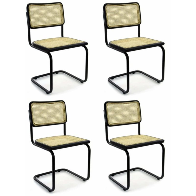 Bas Dining Chair, Rattan Design, Black, Set of 4