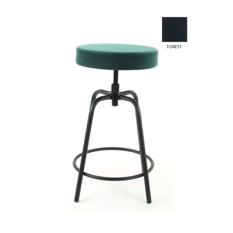 Workliving Low Round Bar Stool, Velvet Earth Forest