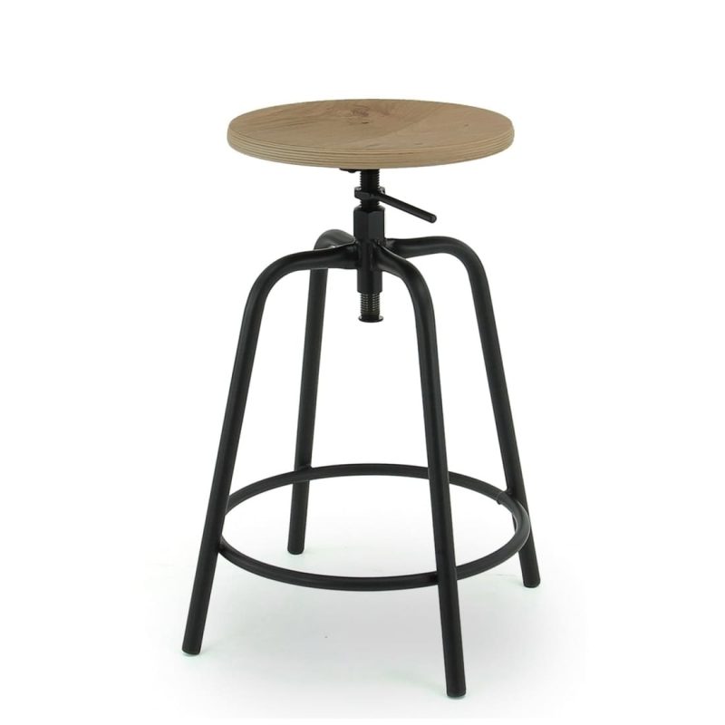 Workliving Low Round Bar Stool, Natural Oak