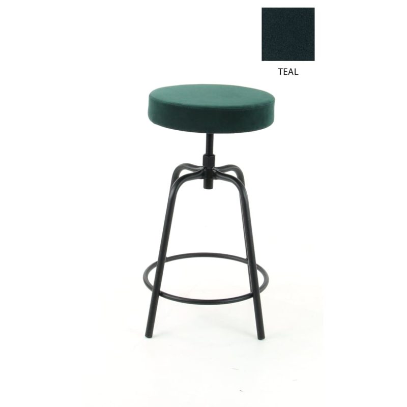 Workliving Low Round Bar Stool, Velvet Earth Teal