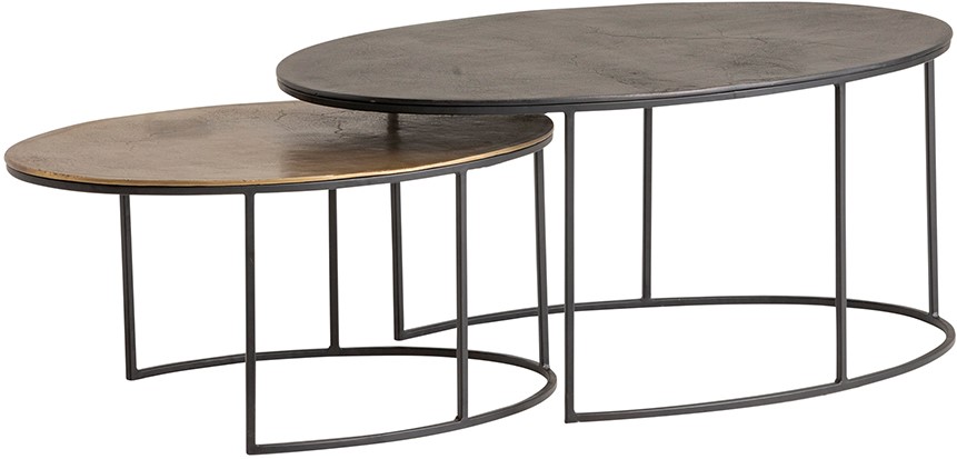 Monza Coffee Table, Set of 2, Blackish Bronze and Brass Antique