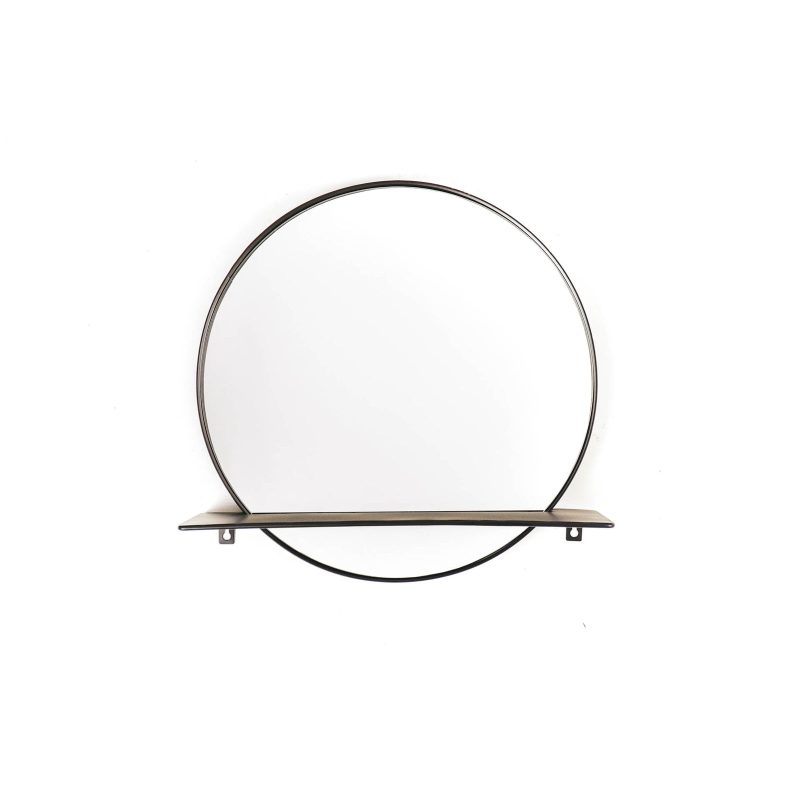 Mirror, Round, Metal, With Shelf, Black, Ø40cm