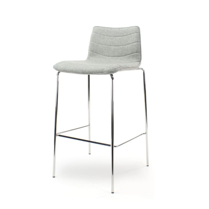 Workliving Verona Bar Stool, Light Grey Wool Felt, Chrome Base