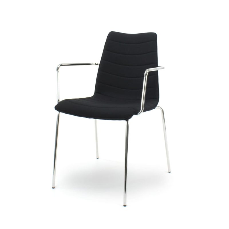 Workliving Verona Dining / Conference Chair with Armrests, Black Mirage, Chrome Base