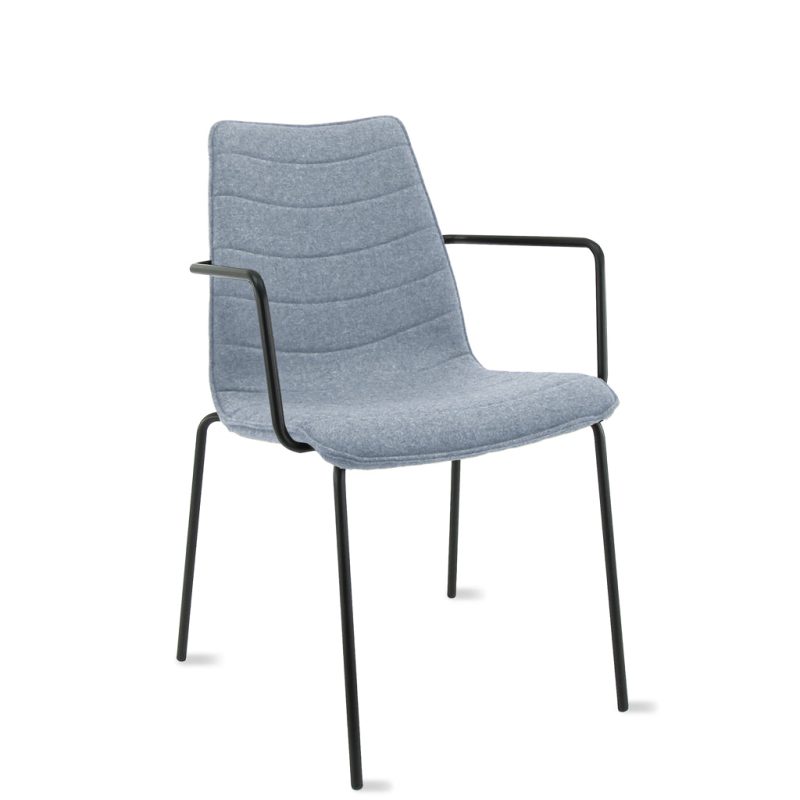 Workliving Verona Dining / Conference Chair with Armrests, Wool Felt Fenice 351 Soft Blue, Black Frame