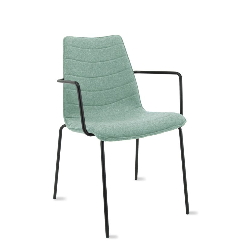 Workliving Verona Dining / Conference Chair with Armrests, Wool Felt Fenice 455 Soft Green, Black Frame