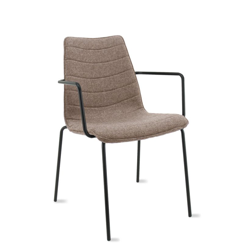 Workliving Verona Dining / Conference Chair with Armrests, Wool Felt Fenice 511 Light Brown, Black Frame
