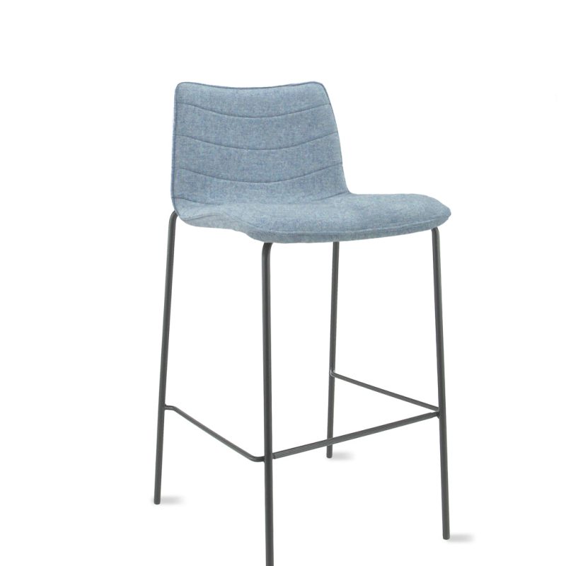 Workliving Verona Bar Stool 75 cm, Wool Felt Fenice 351 Soft Blue, Black Frame