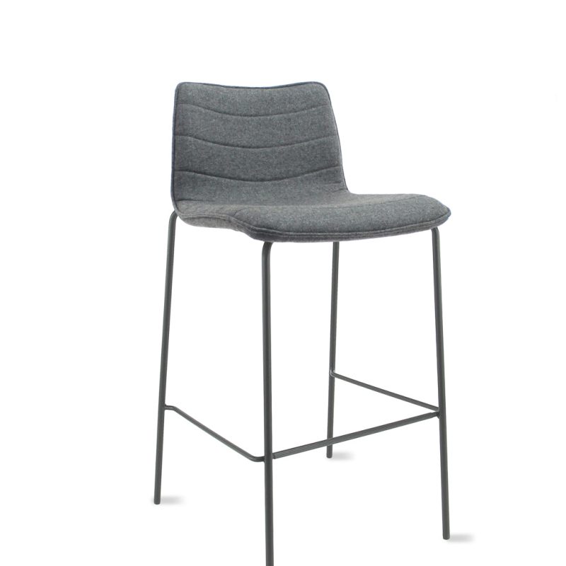 Workliving Verona Bar Stool 75 cm, Wool Felt Fenice 602 Mid Grey, Black Frame