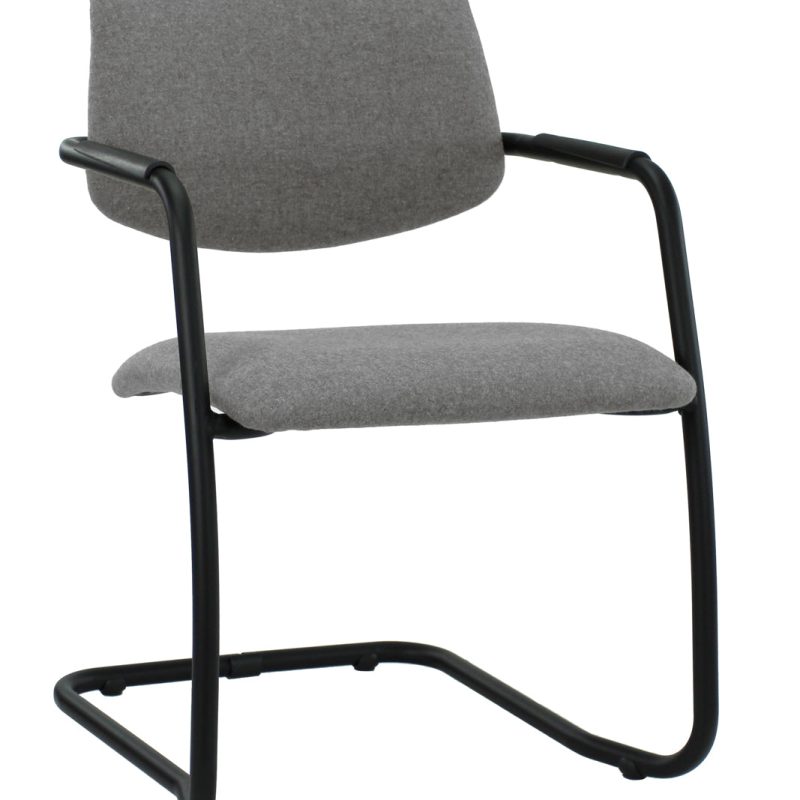 Workliving X5 Conference Chair, Sled Frame, Wool Felt Fenice 602 Mid Grey, Black Frame