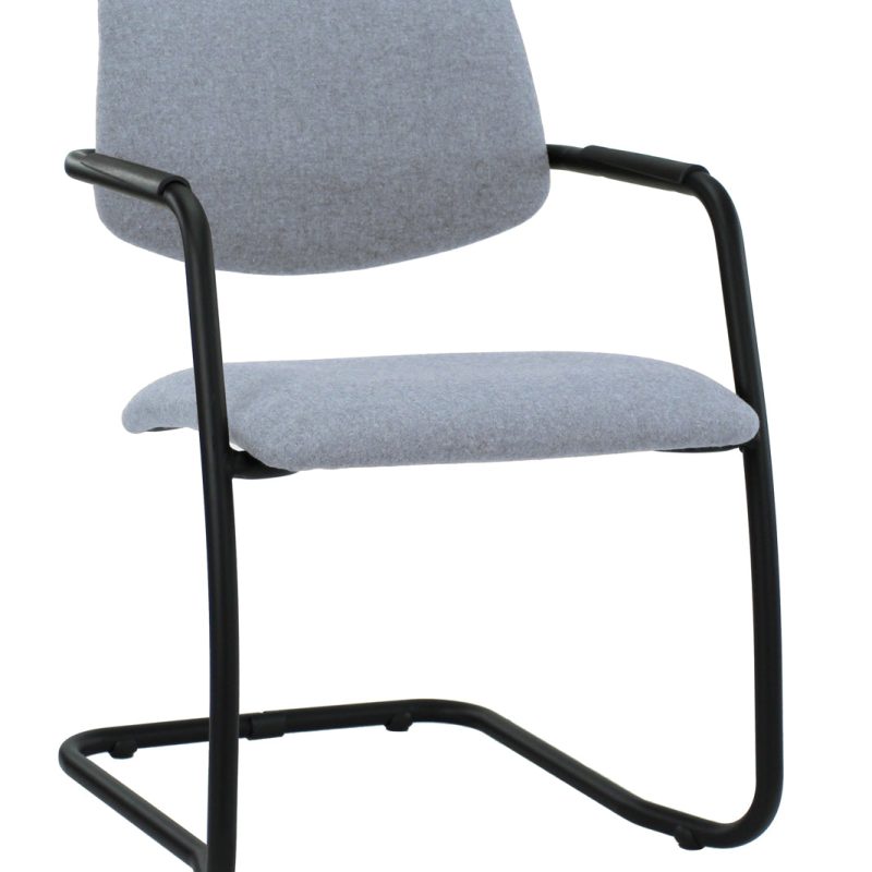 Workliving X5 Conference Chair, Sled Frame, Wool Felt Fenice 351 Soft Blue, Black Frame