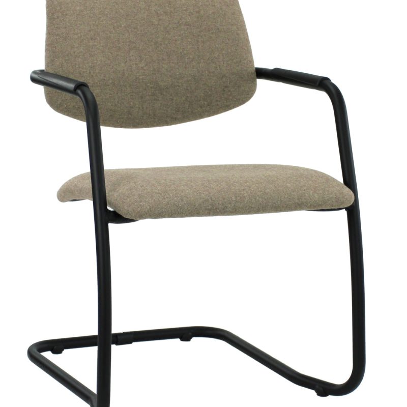 Workliving X5 Conference Chair, Sled Frame, Wool Felt Fenice 511 Light Brown, Black Frame