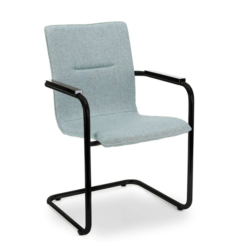 Workliving X6 Conference Chair, Sled Frame, Wool Felt Fenice 351 Soft Blue, Black Frame
