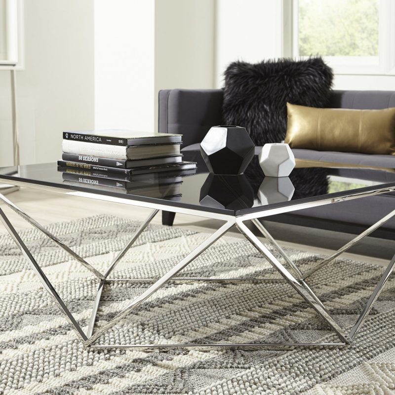 Aria Smoked Glass and Polished Stainless Steel Coffee Table