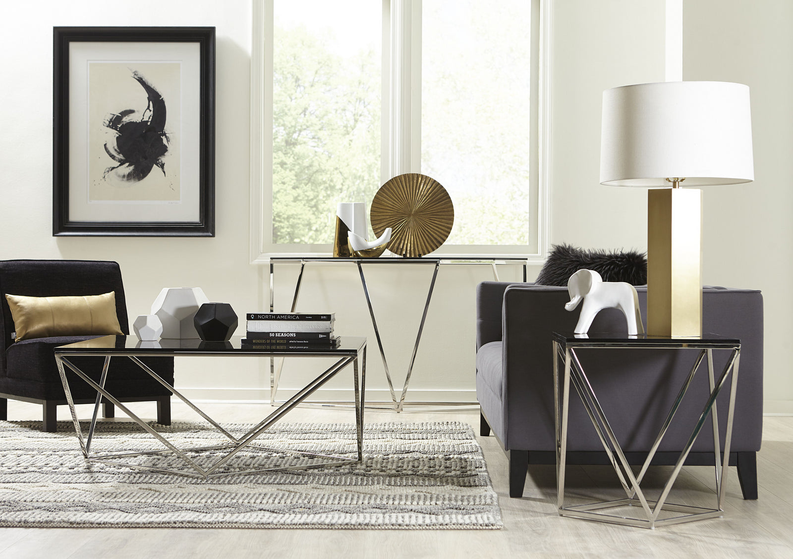 Aria Smoked Glass and Polished Stainless Steel Coffee Table — 5