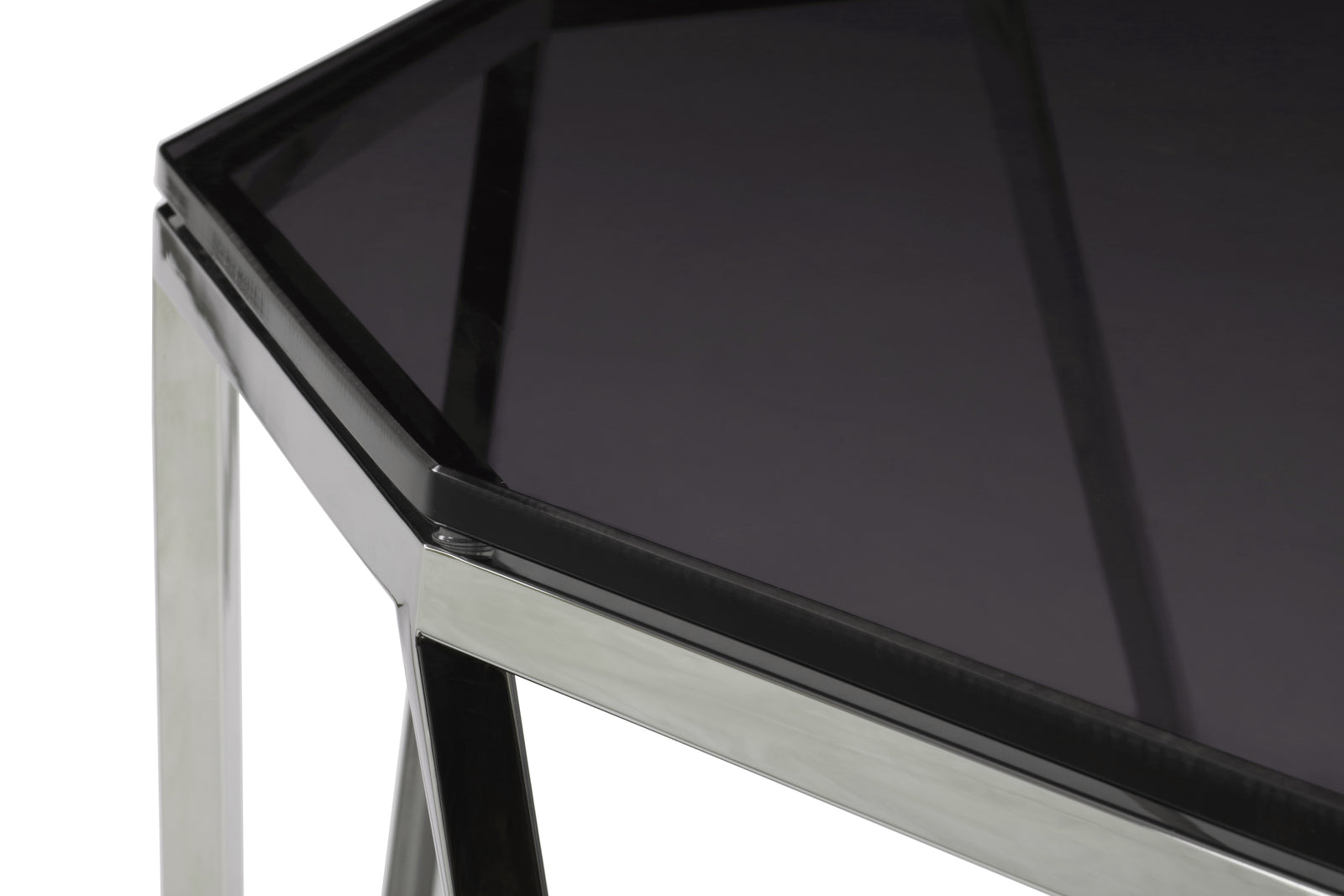 Aria Smoked Glass and Polished Stainless Steel Console Table — 4