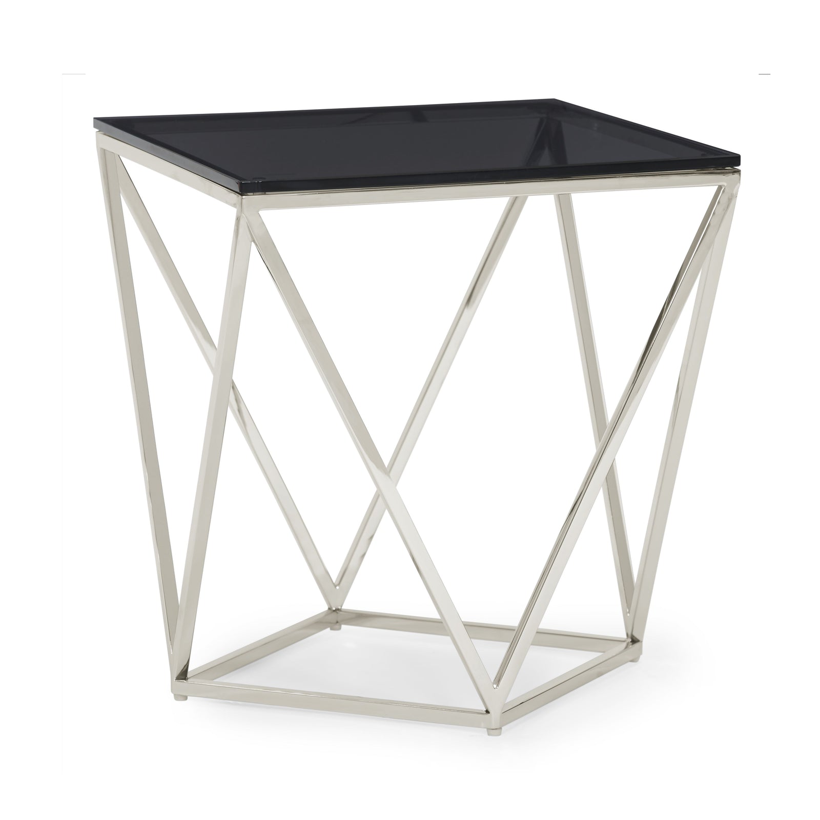 Aria Smoked Glass and Polished Stainless Steel End Table — 3