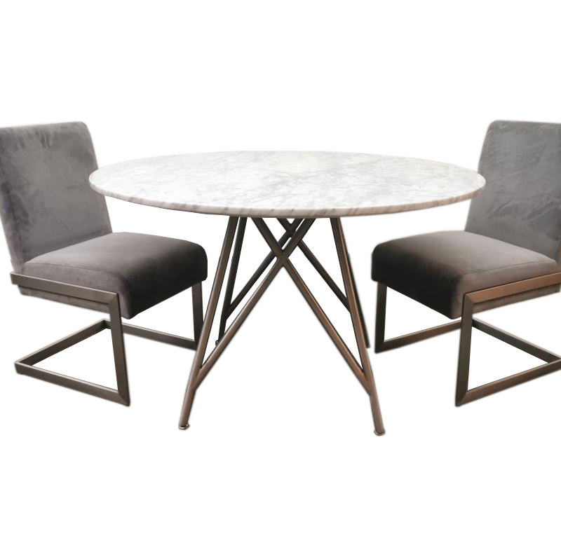 Coral Round Dining Table in Marble and Brushed Stainless Steel