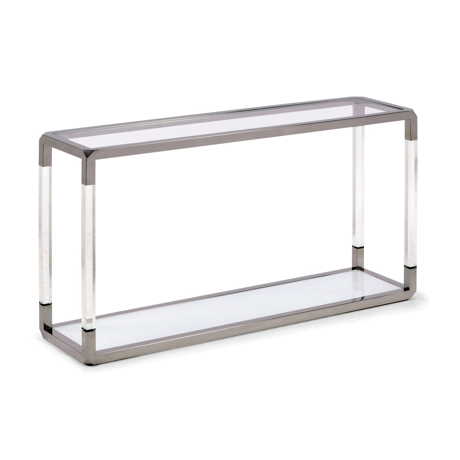 Jasper Console Table in Acrylic, White Glass and Polished Stainless Steel — 3