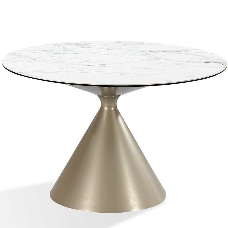 Winston Stone Top Metal Base Round Dining Table in Oat Milk and Champagne