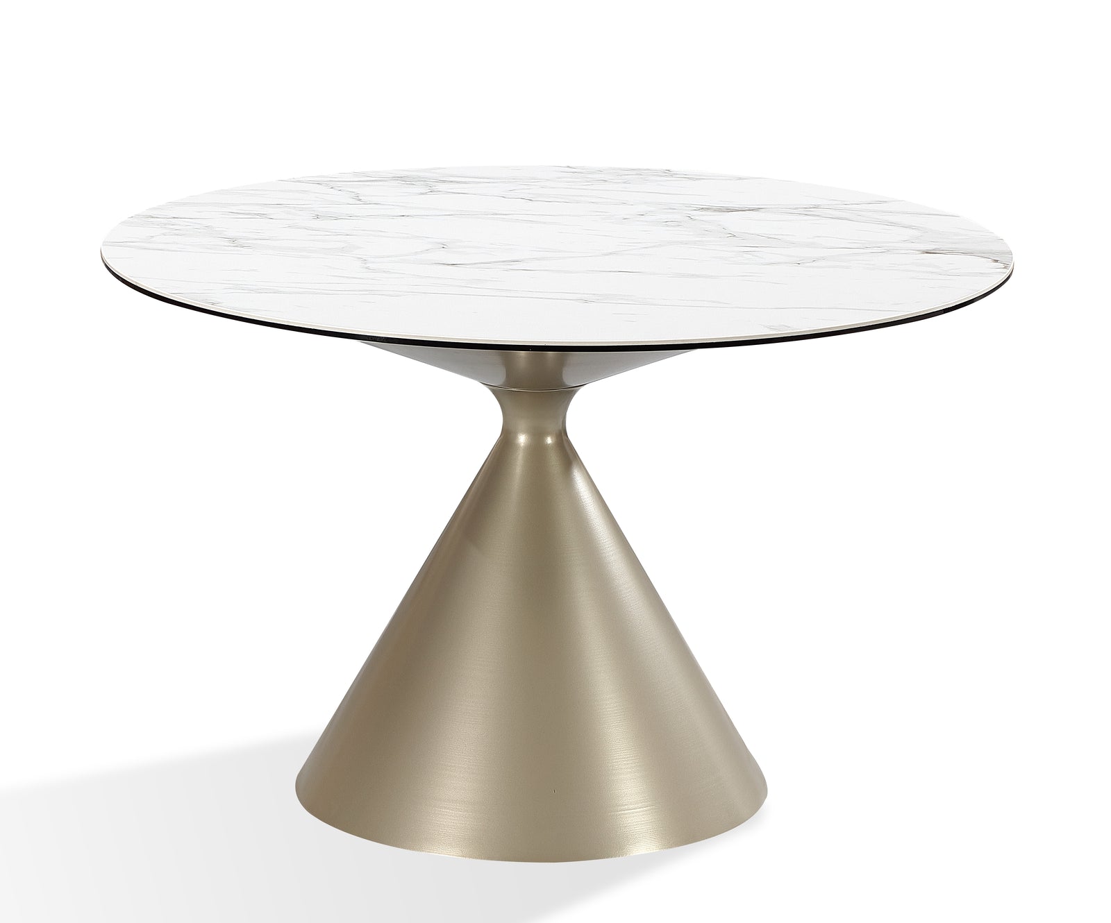 Winston Stone Top Metal Base Round Dining Table in Oat Milk and Champagne