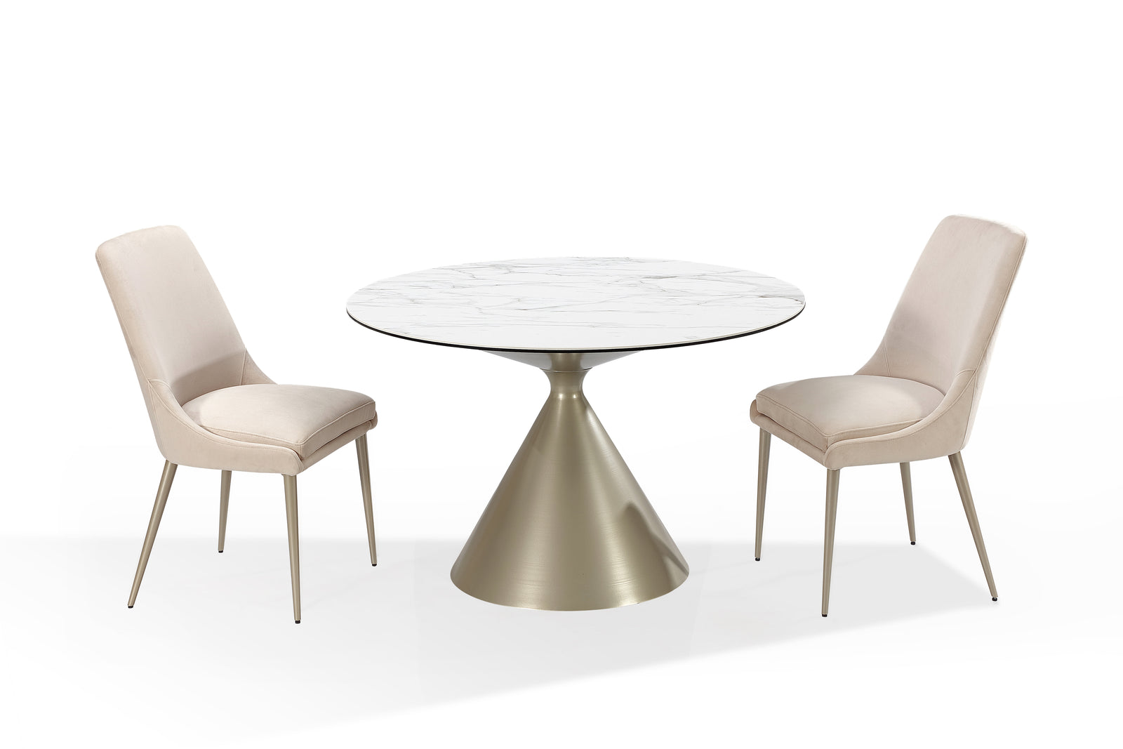 Winston Stone Top Metal Base Round Dining Table in Oat Milk and Champagne — 3