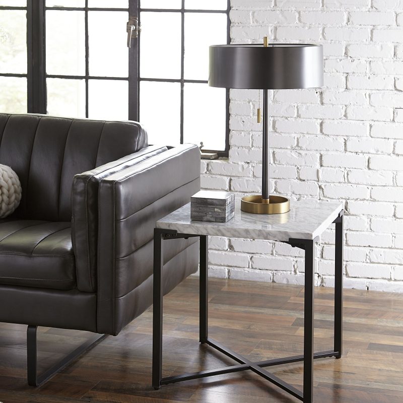 Saxon End Table in Carrara Marble and Matte Black