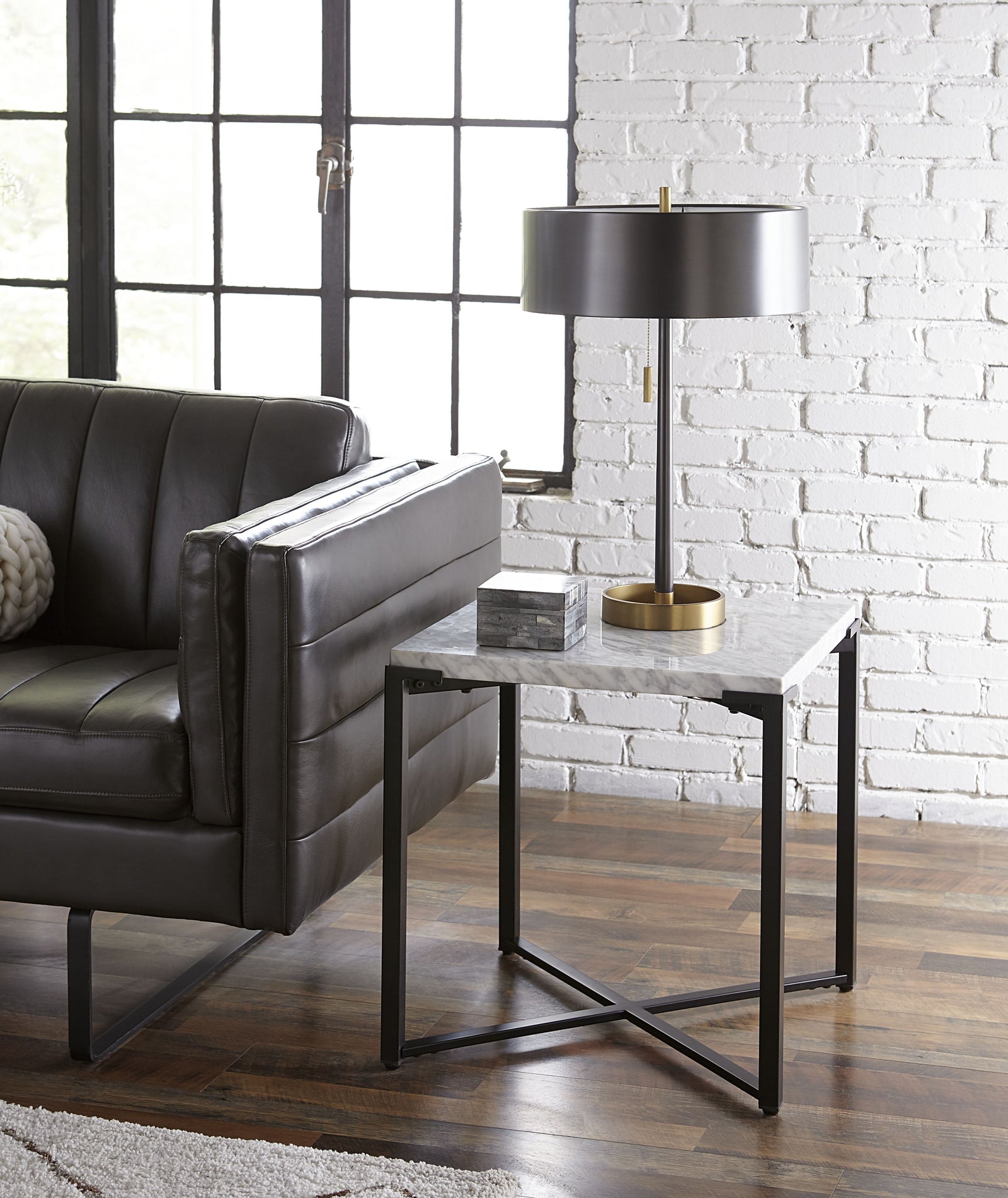 Saxon End Table in Carrara Marble and Matte Black