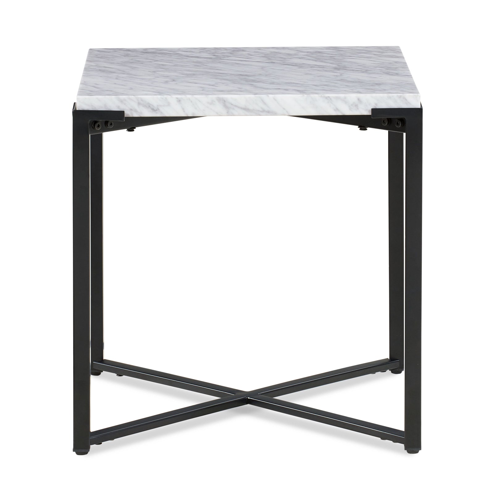 Saxon End Table in Carrara Marble and Matte Black — 3