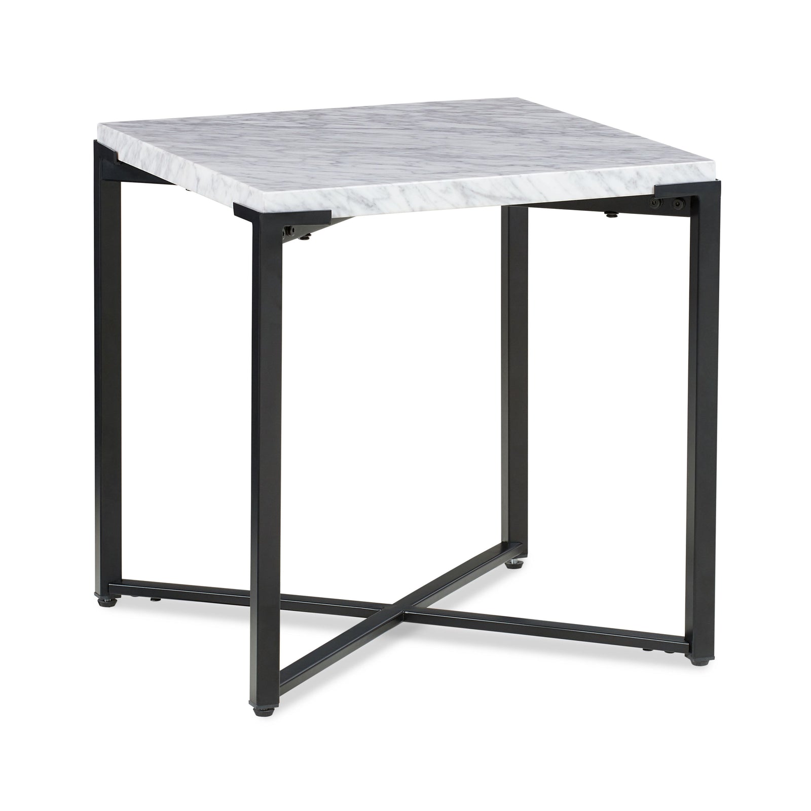 Saxon End Table in Carrara Marble and Matte Black — 4