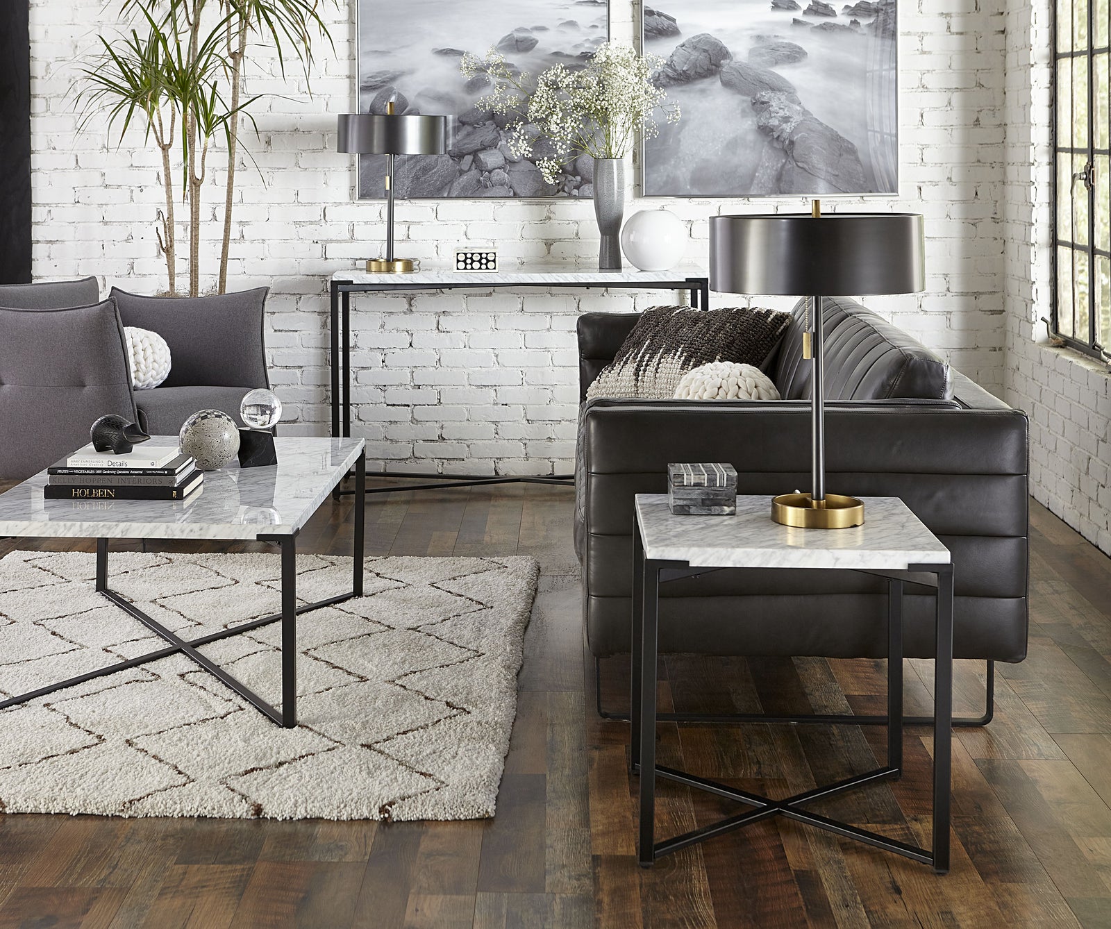 Saxon End Table in Carrara Marble and Matte Black — 6