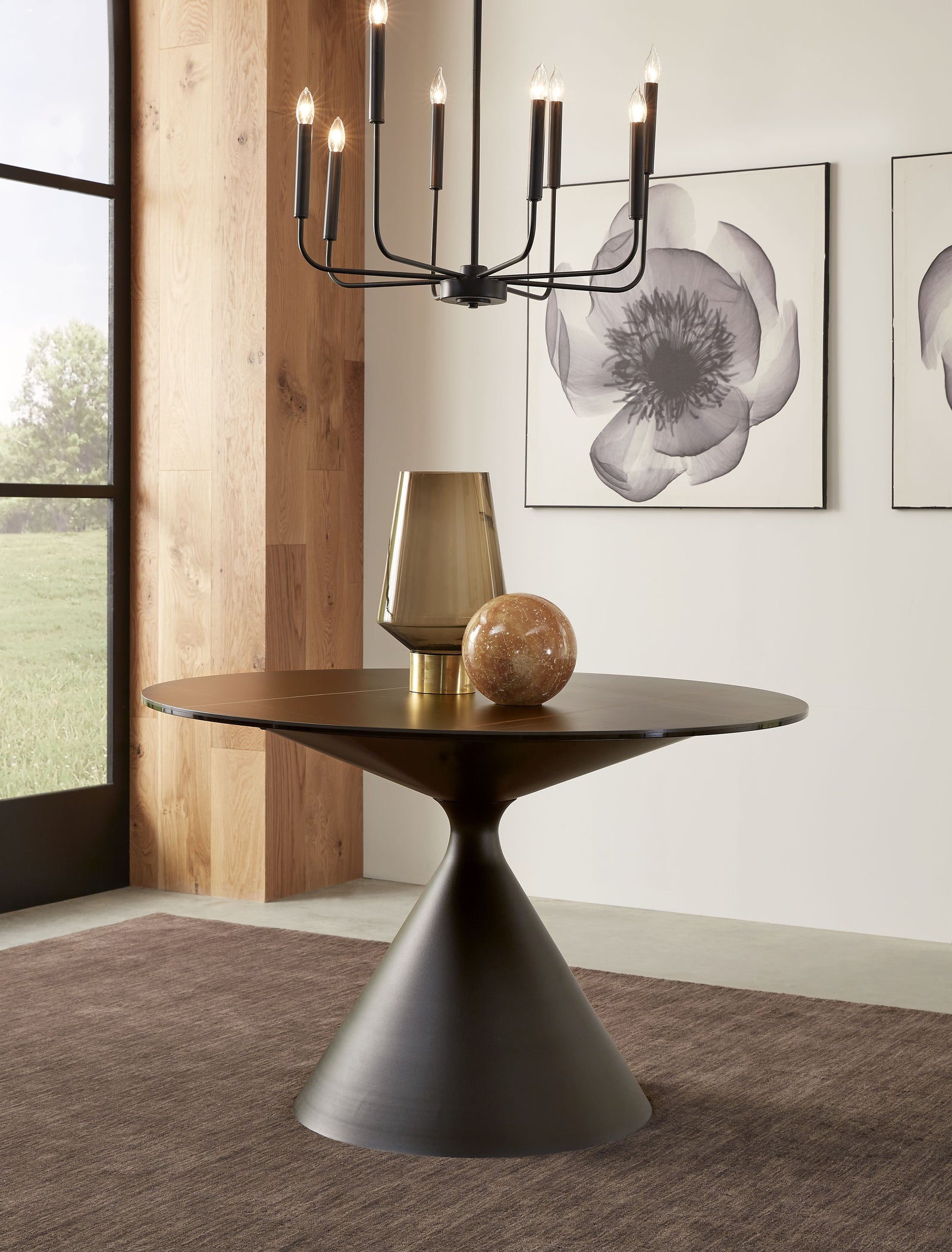 Winston Stone Top Metal Base Round Dining Table in Black — 5