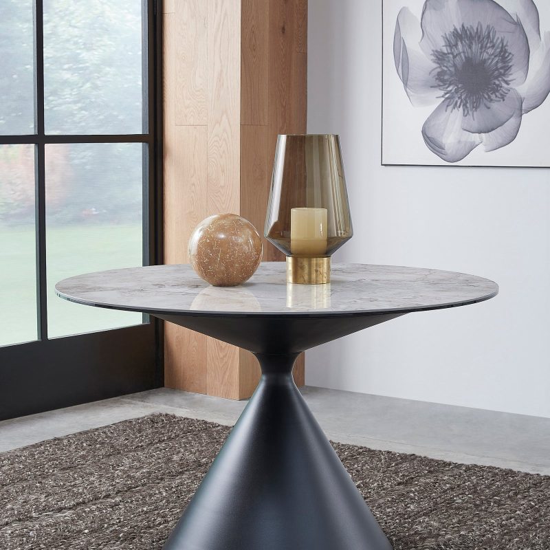 Winston Stone Top Metal Base Round Dining Table in Grigio