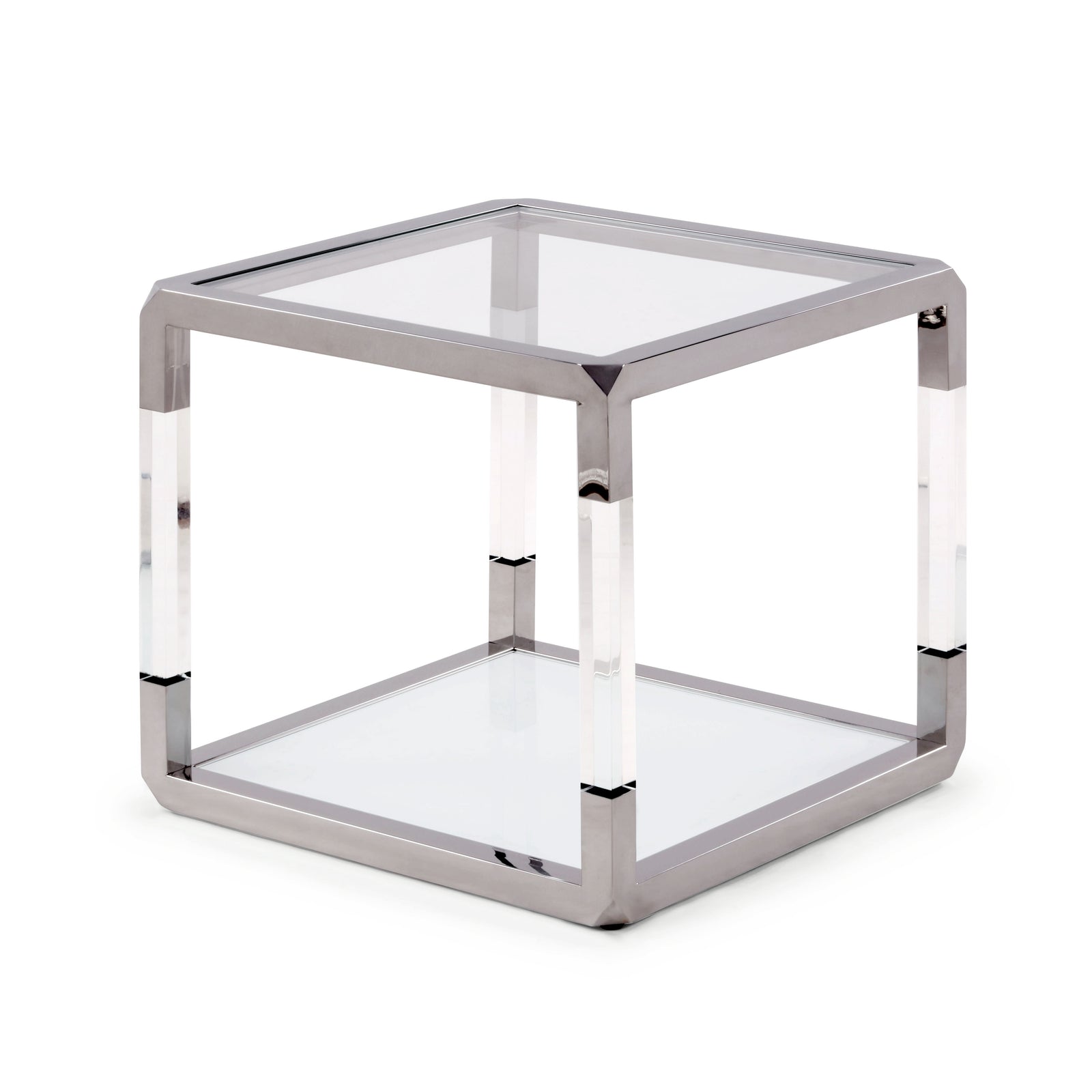 Jasper End Table in Acrylic, White Glass and Polished Stainless Steel — 3