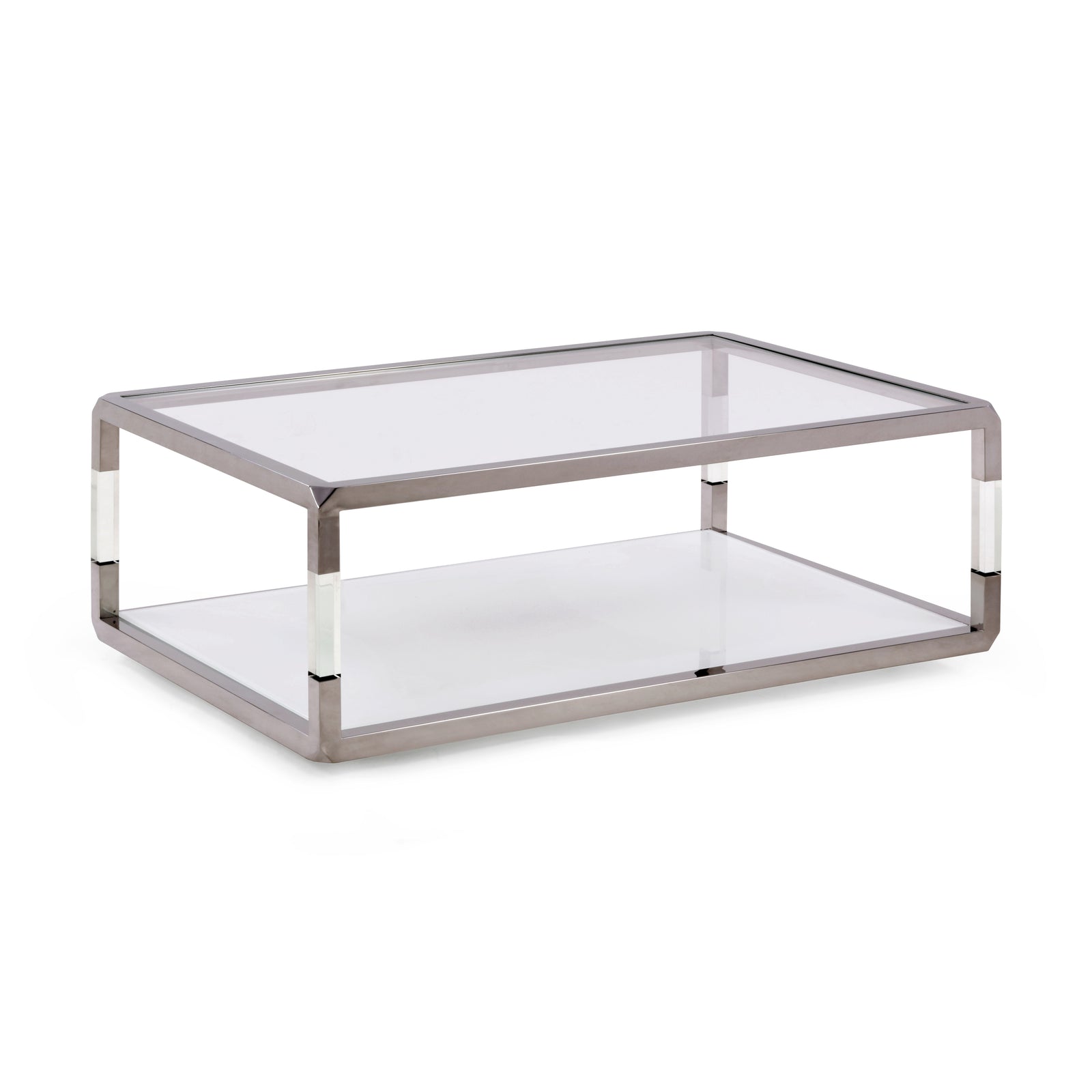 Jasper Rectangle Coffee Table in Acrylic, White Glass and Polished Stainless Steel — 4