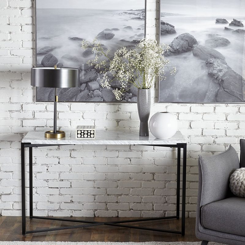 Saxon Console Table in Carrara Marble and Matte Black
