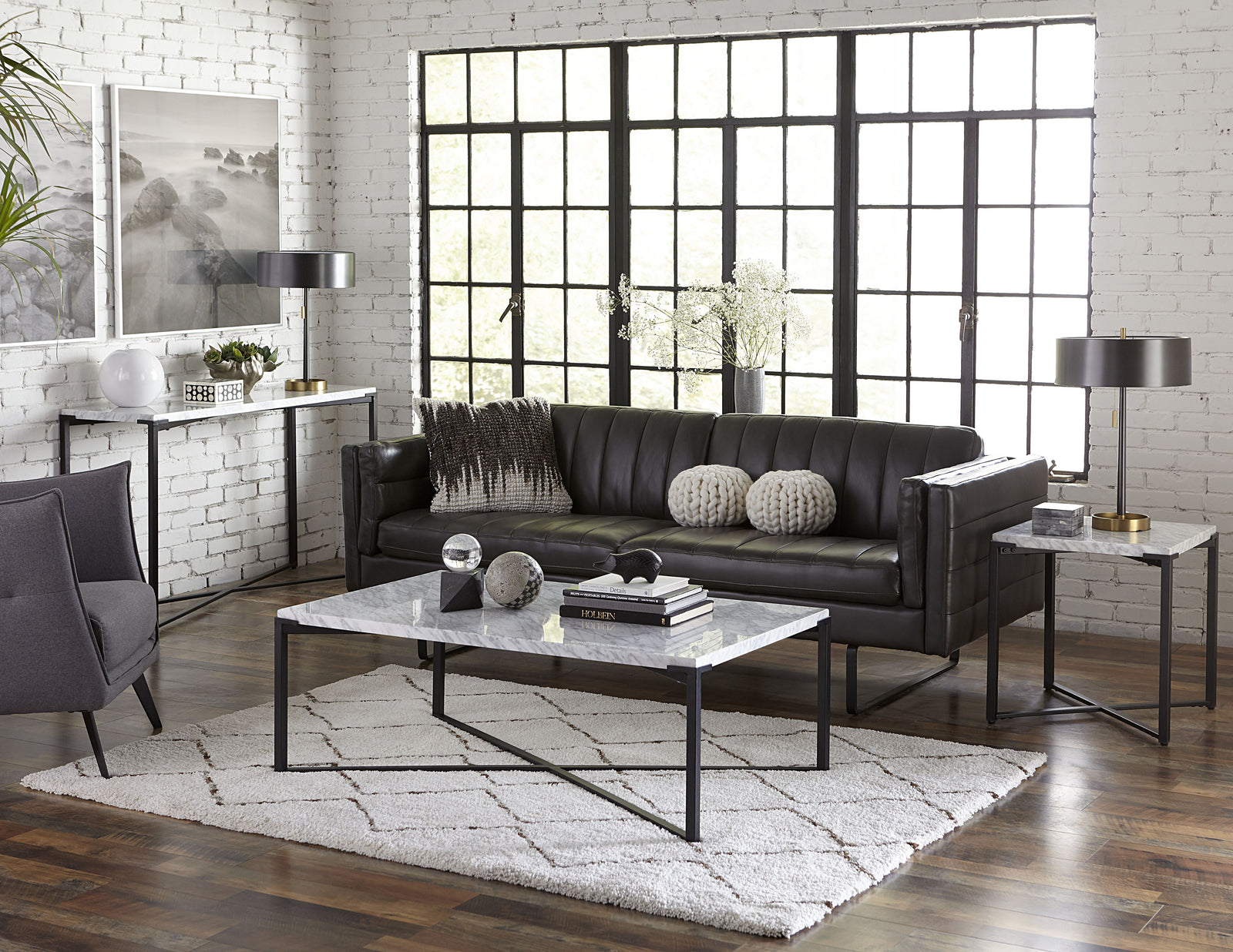 Saxon Console Table in Carrara Marble and Matte Black — 6