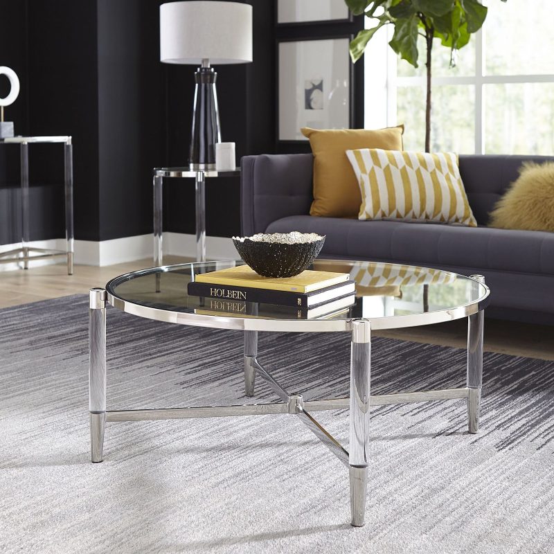 Marilyn Glass, Acrylic and Polished Stainless Steel Coffee Table
