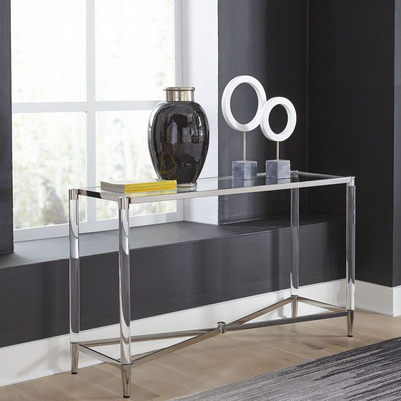 Marilyn Glass, Acrylic and Polished Stainless Steel Console Table